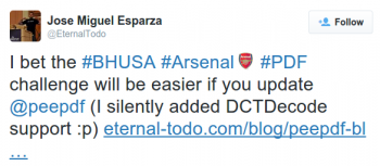 Peepdf Black Hat Arsenal Challenge Tweet