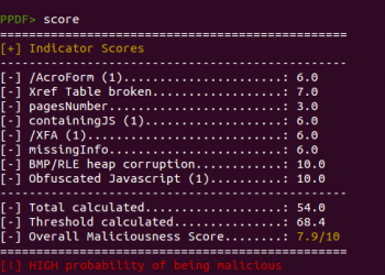 Peepdf PDF Analysis Tool Score command